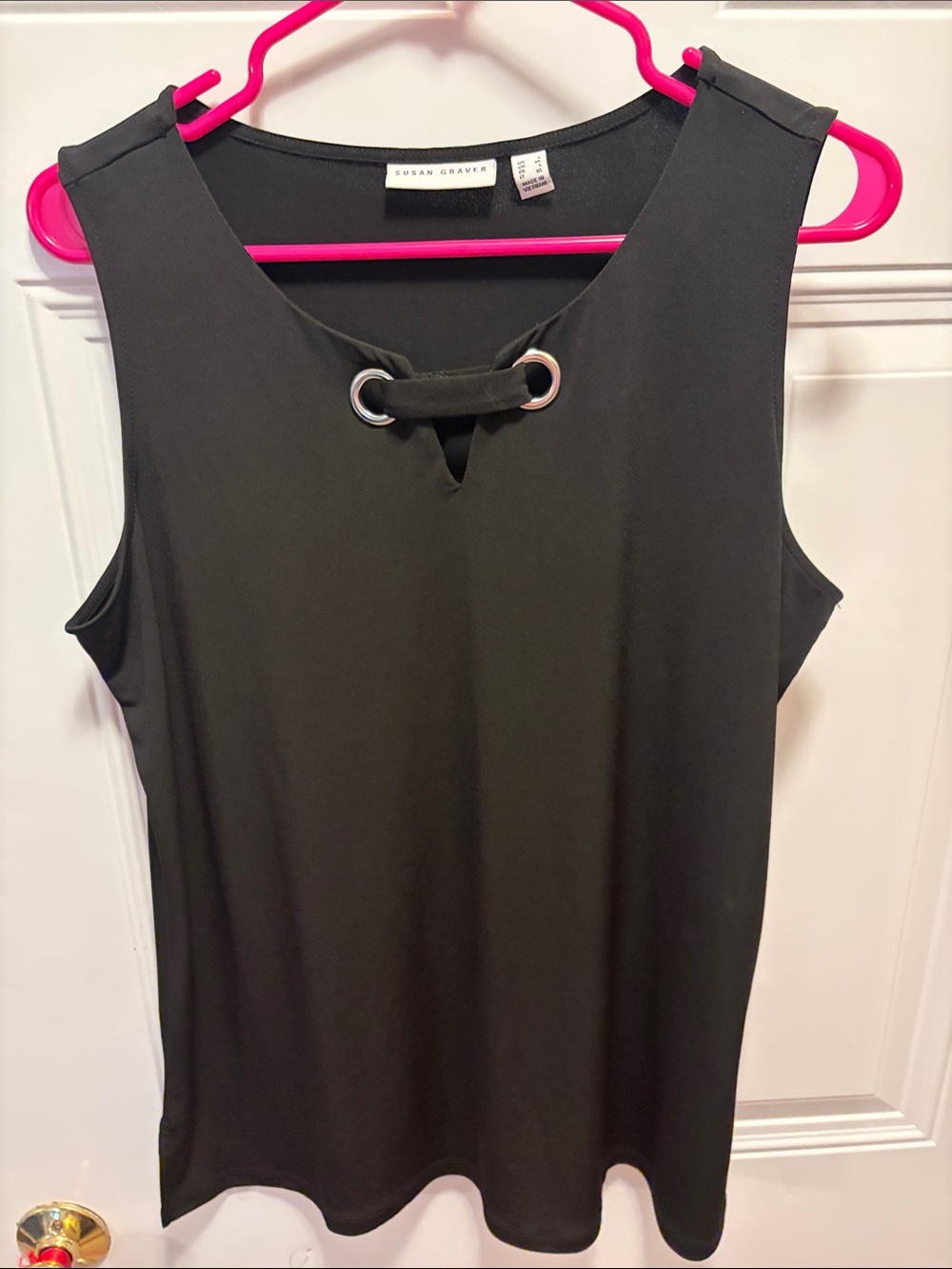 Susan Graver Black Sleeveless Tank with Grommet Accent